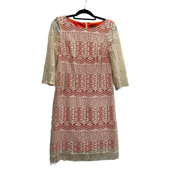 Jessica Howard women's 6 Ivory Crochet Overlay  Orange Sheath dress - Picture 1 of 13